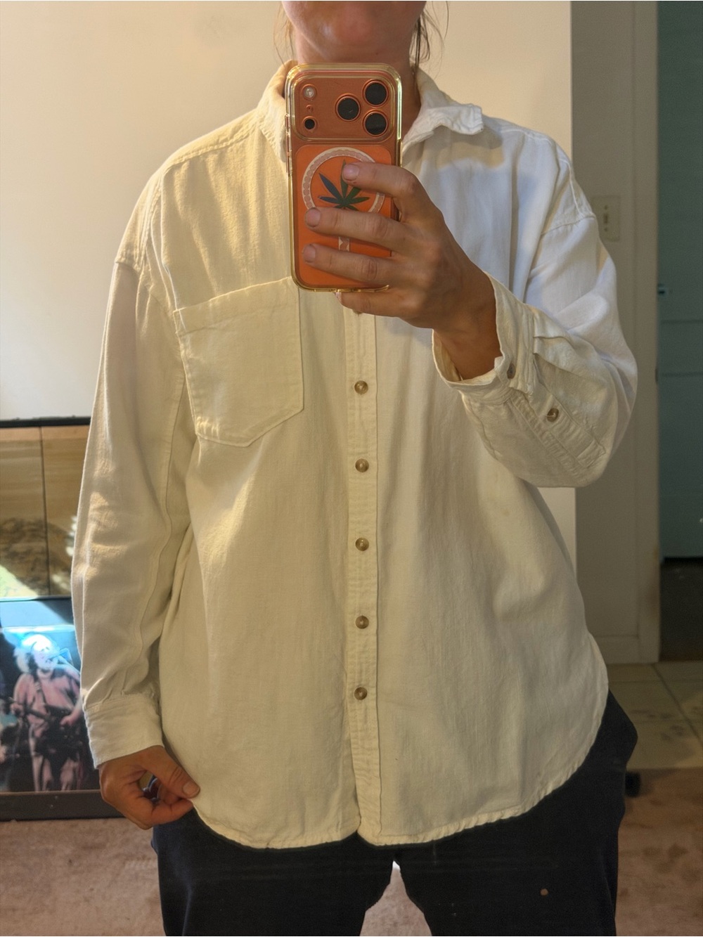 Pilcro Cream Lightweight Button-Up Shirt Jacket